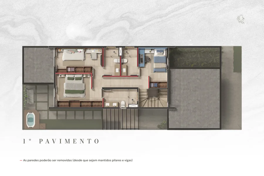 Planta ilustrativa · pavimento superior — perspectiva ilustrativa